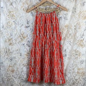 Pink Owl Coral Orange Gray Aztec Tribal halter mini dress Large keyhole NWT L